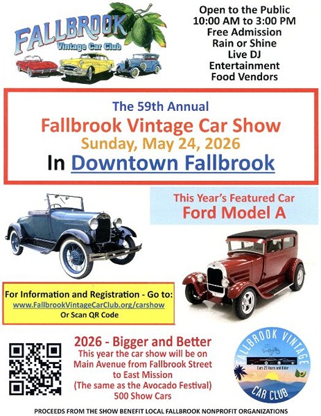 Fallbrook Vintage Car Show flyer May 2026